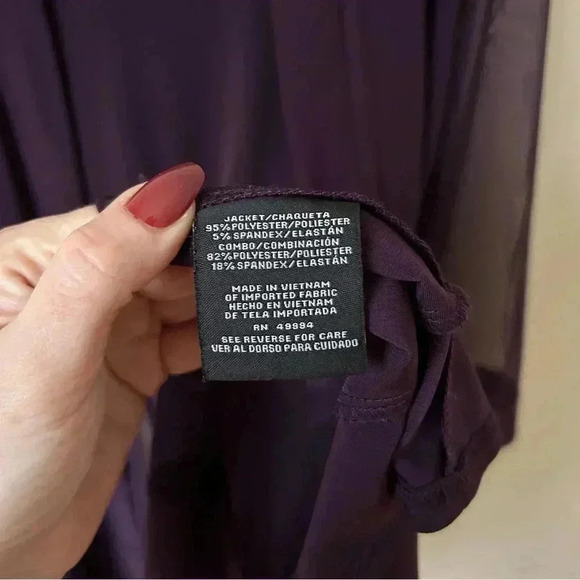 R&M Richard’s Two Piece Dress Metallic Pattern Neckline Jacket Sheer Sleeves 14 - Picture 10 of 13